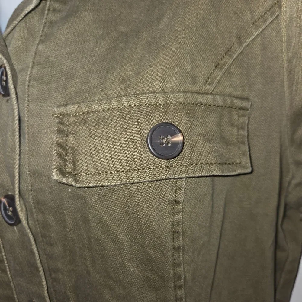 Haute Monde Anthro Denim Olive Green Utility Coveralls Jumpsuit Size Large - Picture 6 of 12